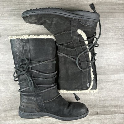 UGG Boots Women's Size 8 Sheepskin Lined Black Catalina Nubuck Leather Winter