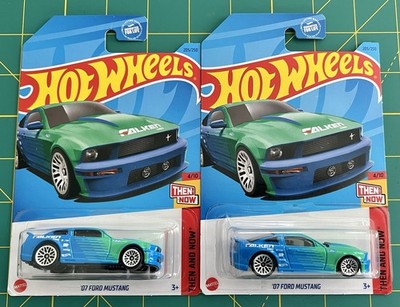 LOT OF 2 - 2023 HOT WHEELS  07 FORD MUSTANG THEN AND NOW 4/10 FALKEN TIRES BLUE