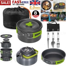8PC Portable Camping Cookware Outdoor Picnic Hiking Cooking Equipment Pan Kettle