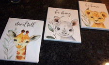 SAFARI BABY ANIMAL CANVAS PRINTS - SET OF 3 - KIDS ROOM WALL ART - 8" x 10"
