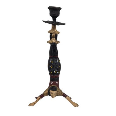 Vintage Unique Hand-painted Cast Iron Acrobat 11'' Candle Holder Asian Art Decor