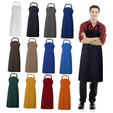 Adjustable Bib Apron with 2 Pockets for Men Women Chef Kitchen Cooking Black