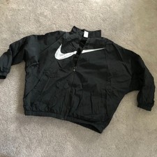 Nike Women's Essentials Windbreaker Oversized Zip up Jacket Swoosh Black sz L