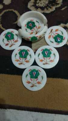 Marvelous Marble Inlay Tea Coffee Coaster Set Kitchen table use Home Decor p18