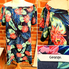 GEORGE Ladies Navy Blue Dress Size 14 Floral Evening Holiday Spring Excellent L6