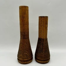 2 Antique Wooden Spool Spindle Bobbin Beehive Primitive Candlesticks