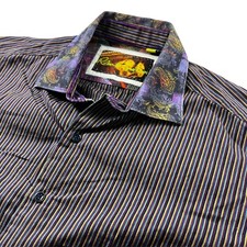 Robert Graham Men  s Flip Cuff Contrast Collar Button Shirt MultiColor Stripe  XL