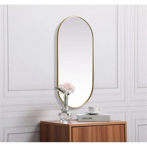 Elegant Decor Asha 24x48" Oval Modern Metal Wall-Mounted Mirror in Brass - Picture 9 of 11