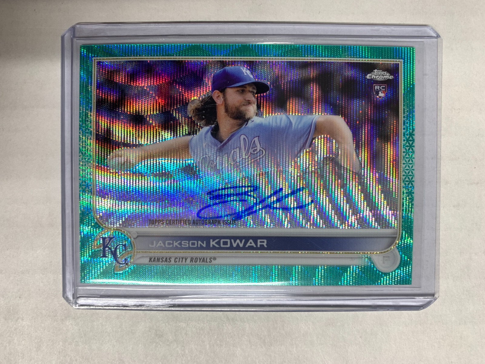 Jackson Kowar 2022 Topps Chrome Aqua Wave Auto /199 Rookie RC KC Royals #RA-JK