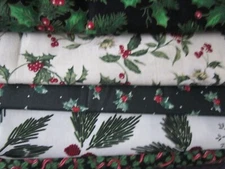 HOLLY Christmas GREENERY Pinecones Cotton FABRIC U-PICK SEE INFO 1/2 yd BTHY