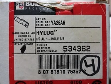 Burndy YA26A6 One-Hole 3/8" Stud 2/0 AL Compression Lug Box of 4 Fast Free Ship