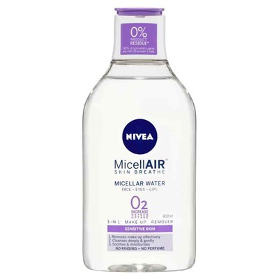 NIVEA MicellAIR Micellar Water 3-in-1 Make-up Remover 400mL For Face Eyes Lips