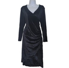 Hanfrdun Women's Black Sueded V-neckline Longsleeved Midi Dress Size Large