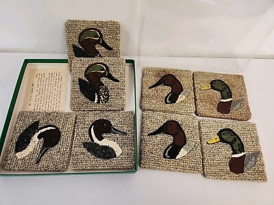 Vintage DUCK Carpet Coasters  LOW COUNTRY GUILD SET OF 8  WITH BOX