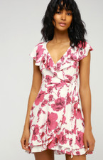 FREE PEOPLE WOMEN'S WRAP DRESS V NECK SLEEVELESS IVORY FLORAL PRINT SIZE MEDIUM