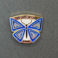 The Gift Of Life UMMC Blue Butterfly Gold Tone  Lapel Pin