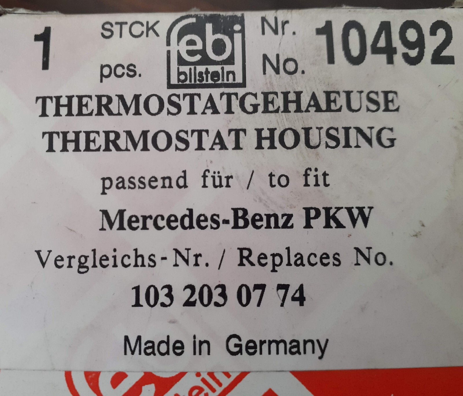 86-99 Mercedes 190 260 300 E CE TE C320 NEW Thermostat Cover/ Outlet  1032030774