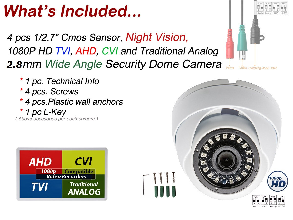 Evertech 4x 1080p CCTV HD Night Security Dome Camera AHD TVI CVI Analog ...