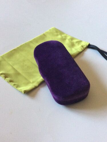 GUCCI PURPLE VELVET SUNGLASSES CASE WITH SATIN DRAWSTRING POUCH CHARTREUSE NWOT - Picture 1 of 10