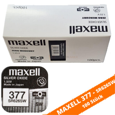 100 x Maxell 377 SR66 SR626 AG4 SR626SW RW329 606 280-39 Uhren Batterie 1,55 V