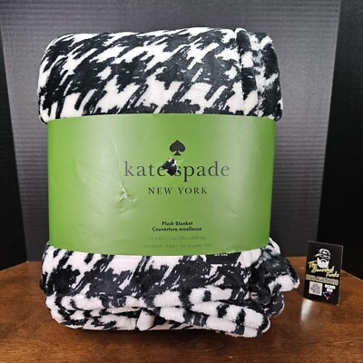 Kate Spade Black White Houndstooth Oversized King Fleece Blanket 112