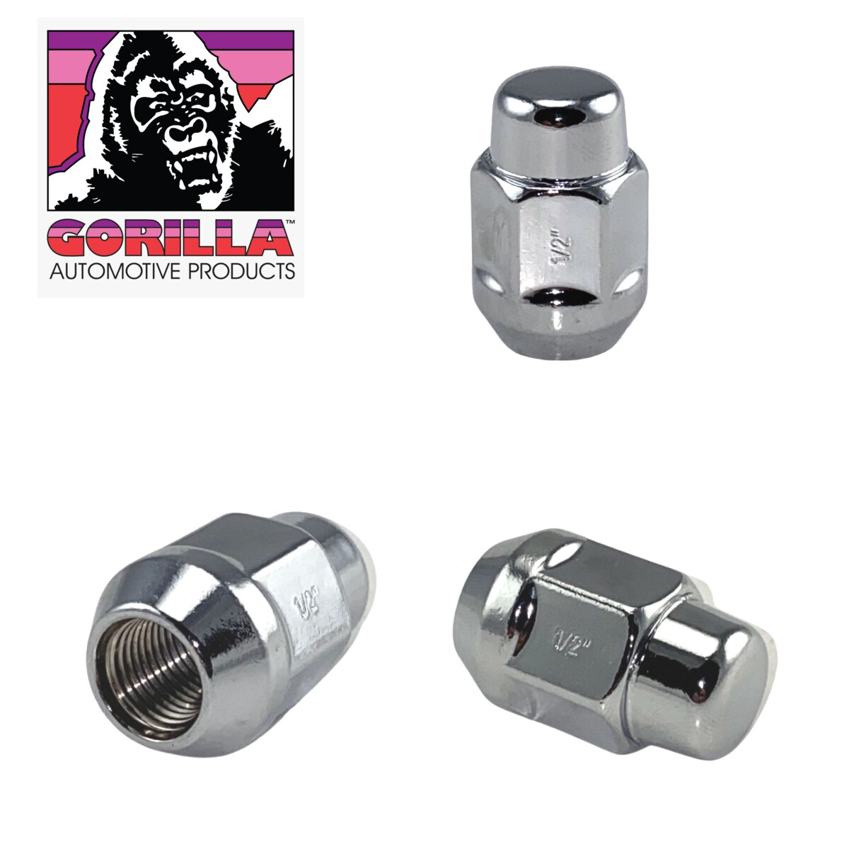 20pc Gorilla Chrome Lug Nuts 1/2