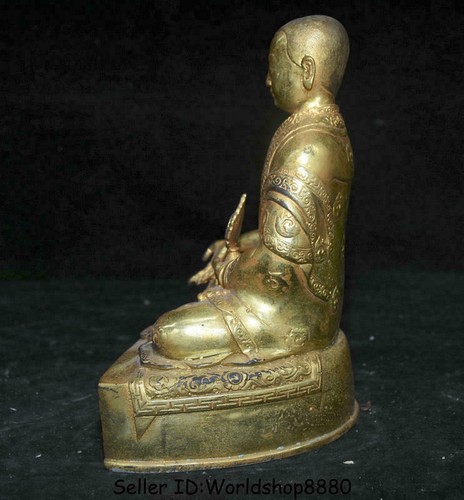 8" Old Tibet Religions Temple Copper Gilt Gold Lama Guru Master Buddha Statue - Picture 11 of 12