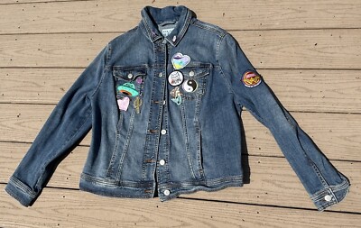 Women's Denim Jacket Ava Viv Blue Size X XL Custom W/ Patches And Pins 