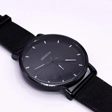 Geneva Quartz Pin Buckle Watch With Mesh Strap Color Pointer Black Fashion