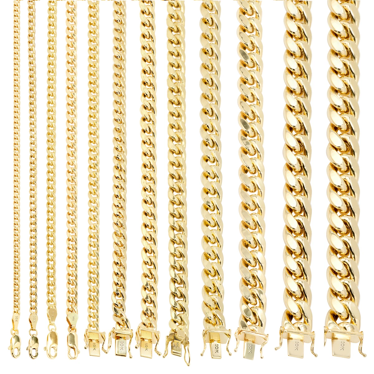 10K Yellow Gold 3.5mm-13mm Real Miami Cuban Link Necklace Chain