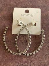 Silver  Clear  Rhinestone  Hoop  Earrings