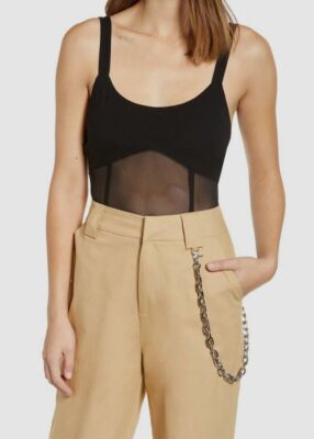 $185 Tiger Mist Women's Black Valora Sheer Thong Sleeveless Princess Bodysuit S