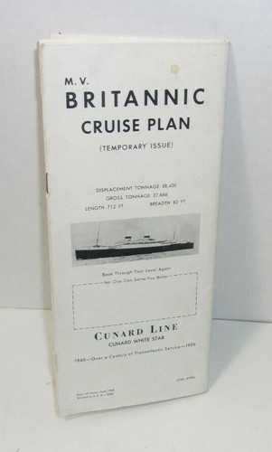 1950 M.V. Britannic Cruise Plan Cunard White Star Schiff Prospekt Broschüre