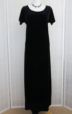 Vintage Cassini Black Stretch Velour Maxi Dress Size L Side Splits