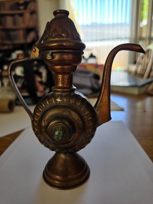 Antique Egyptian Copper & Stone Teapot with Atrached Lid