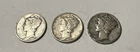 Lot Of 3 Mercury Dimes 1916-1945 90% Silver Circulated