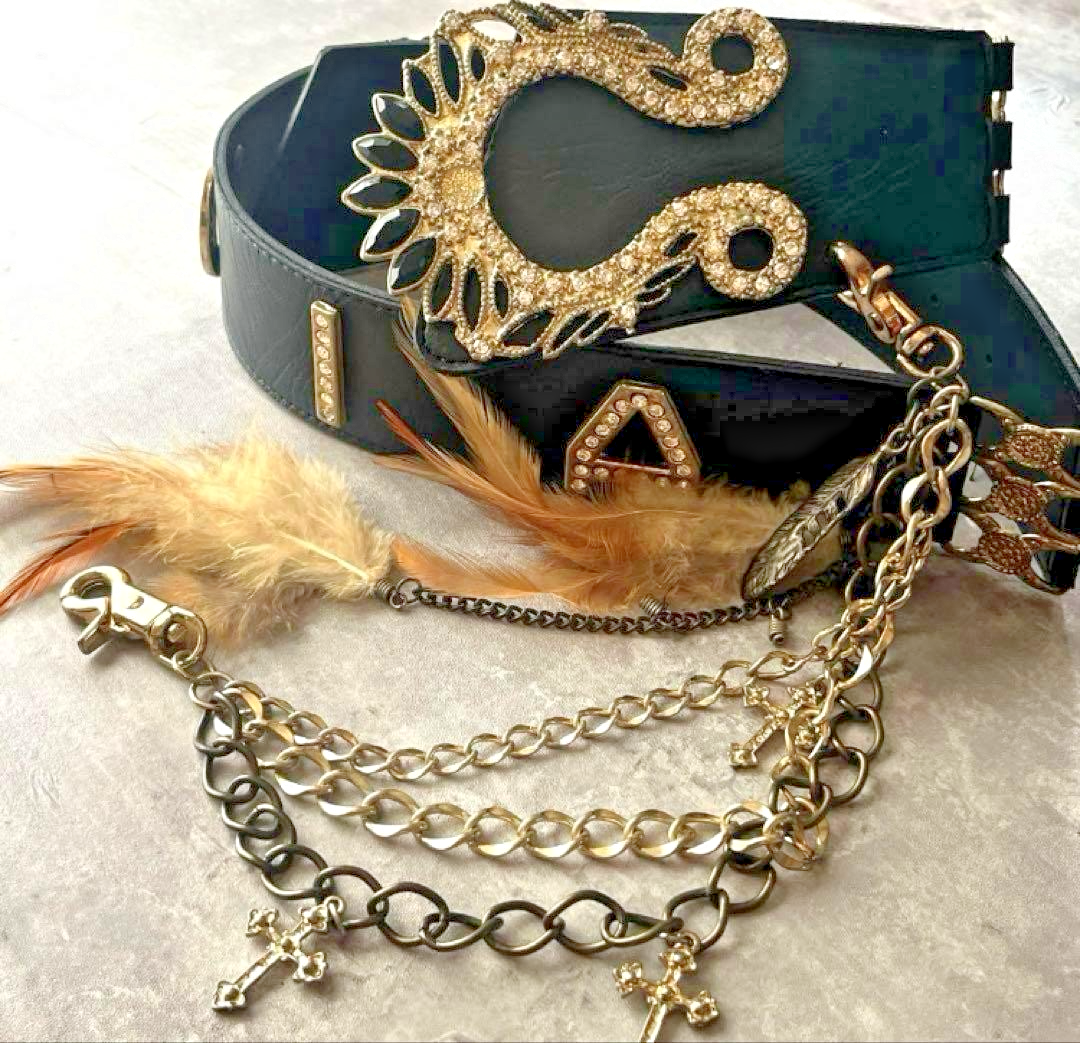 Y2K d.i.a. Crown Buckle Feather Chain Belt Black Punk Gyaru Grunge