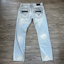 Robin's Jean Mens Light Wash Zipper Flap Straight Leg Jeans Made in USA Size 34