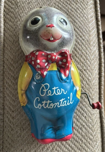 Vintage 1950s Mattel Peter Cottontail Tin Musical Rabbit Music Works Easter