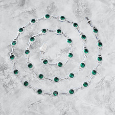 25Ct Round Cut Lab Created Green Emerald Tennis Necklace 14K White Gold Plated