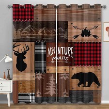 Rustic Cabin Curtains Farmhouse Blackout Curtains for Bedroom, Black Bear Dee...