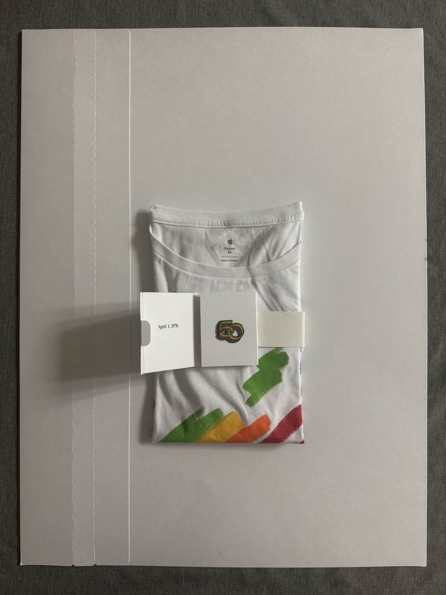 Apple 50th Anniversary Collectible T-Shirt + Pin + Poster - Rare