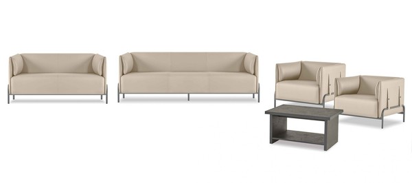 Arbeitszimmer-Set 5Tlg Beige 3-Sitzer 2-Sitzer 2X Sessel Grau Couchtisch-image