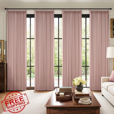 MIULEE 96'' Baby Pink Pinch Pleat Blackout Curtains 4 Panel Linen