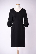Talbots Black Ponte Knit Sheath Dress Lace Sleeve Petite 4P Career Work