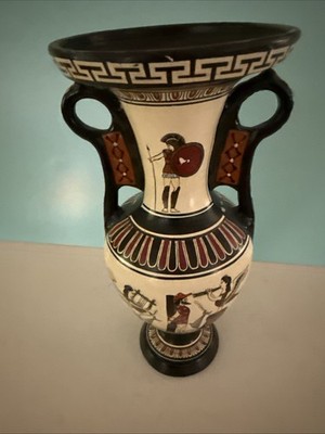 Handcrafted Greek Double Handled Amphoric Vase 14.5  High