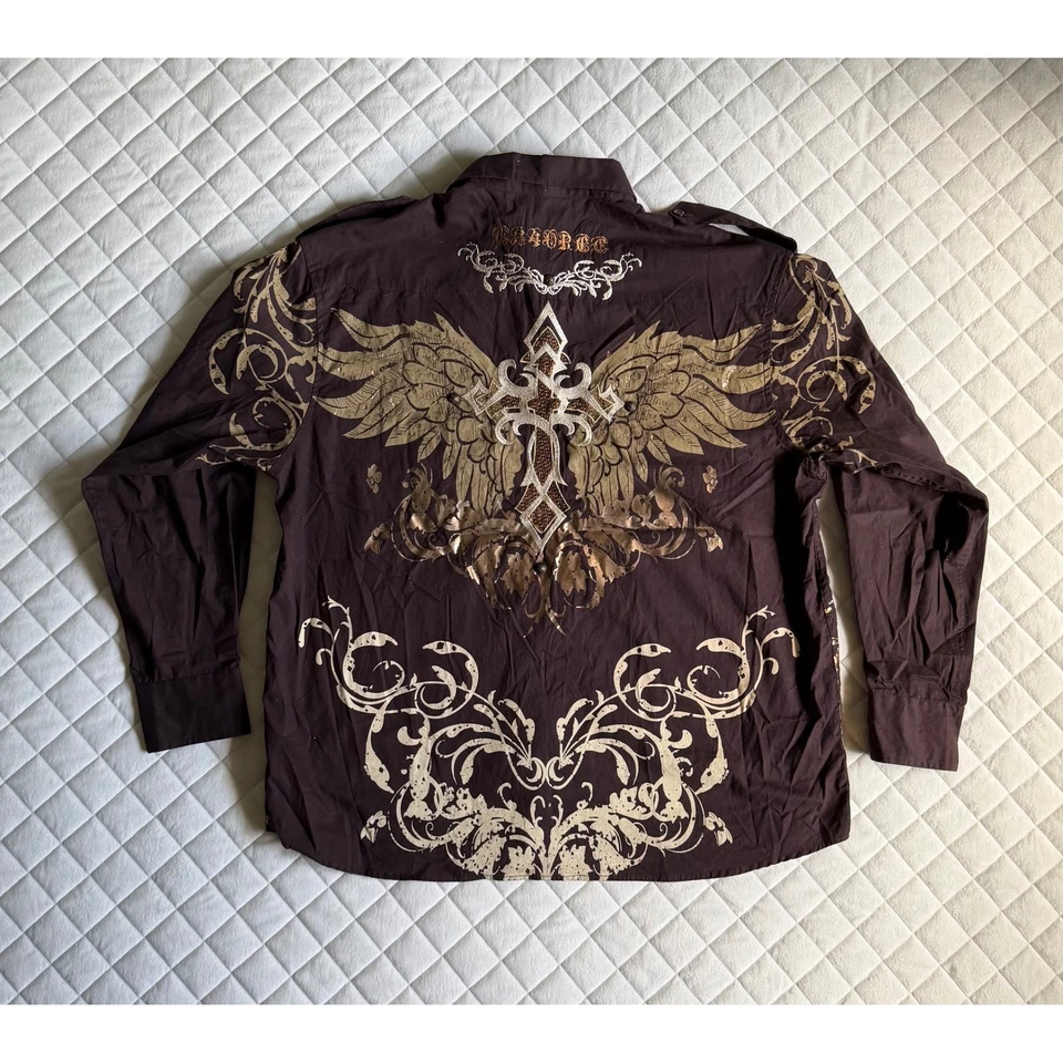 Cruz bordada con botones Y2K de colección Affliction Like En4orce diseño AOP Foto 4 de 4