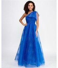 VIOLET WEEKEND Womens Glittered Evening One Shoulder Dress, azure, Juniors, 7/8