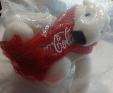 Coca-Cola Coke Mini White Polar Bear Plush Stuffed Animal Red Winter Scarf NEW