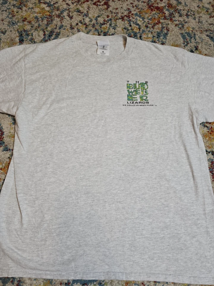 Camiseta De Colección Años 90 Anheuser Busch Budweiser Cerveza Lagarto Gráfico Talla L/XL Gris Foto 3 de 4